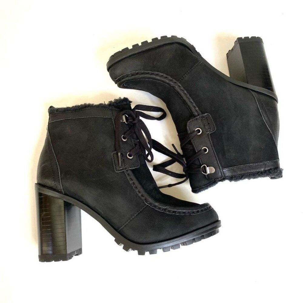 Sam Edelman Madge Black Sherpa Lined Lug Sole Lace Up Booties Size 7 - Picture 5 of 10